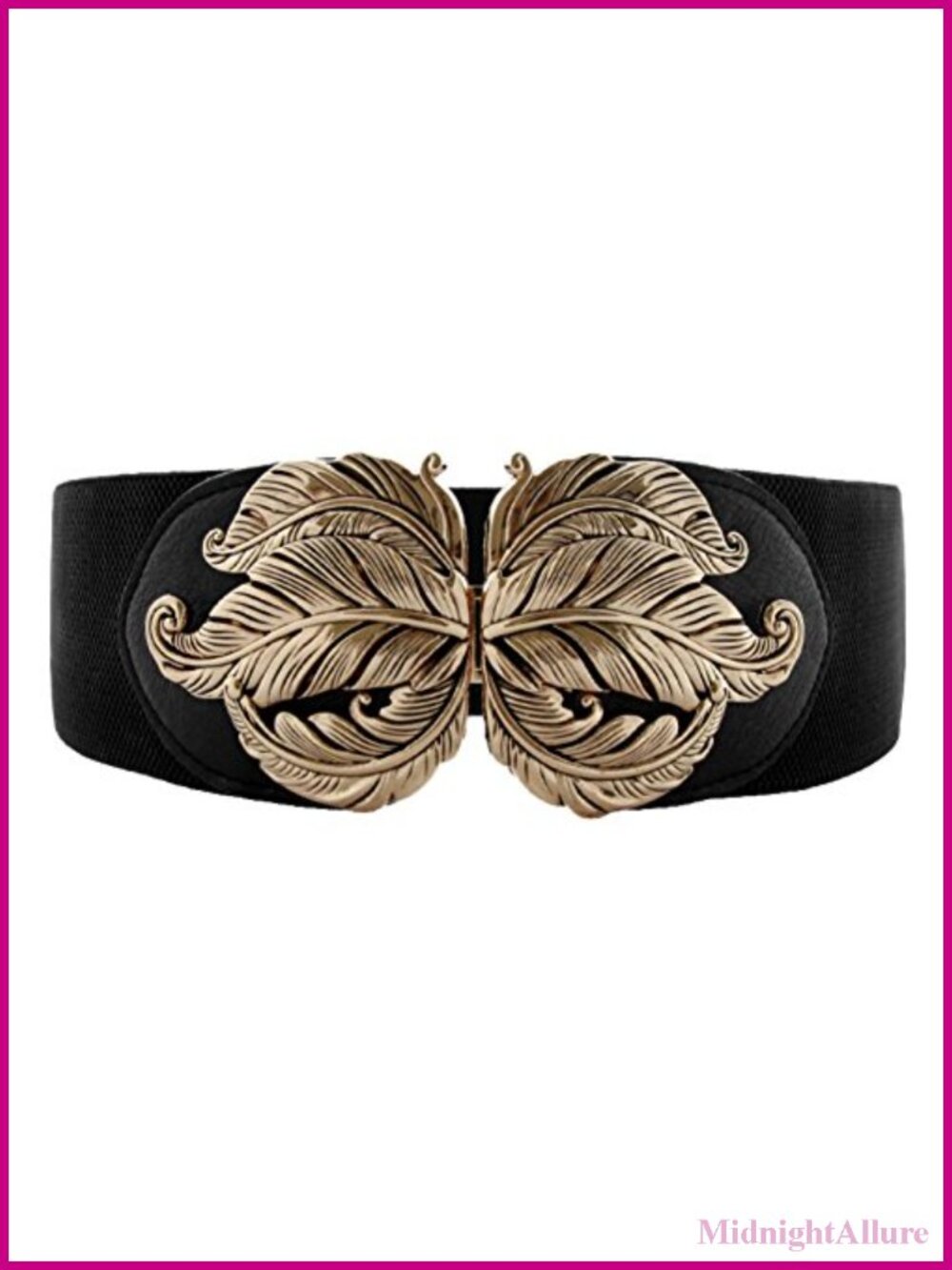 Wide Elastic Waist Belt for Women Dresses with Metal Leaf Buckle
